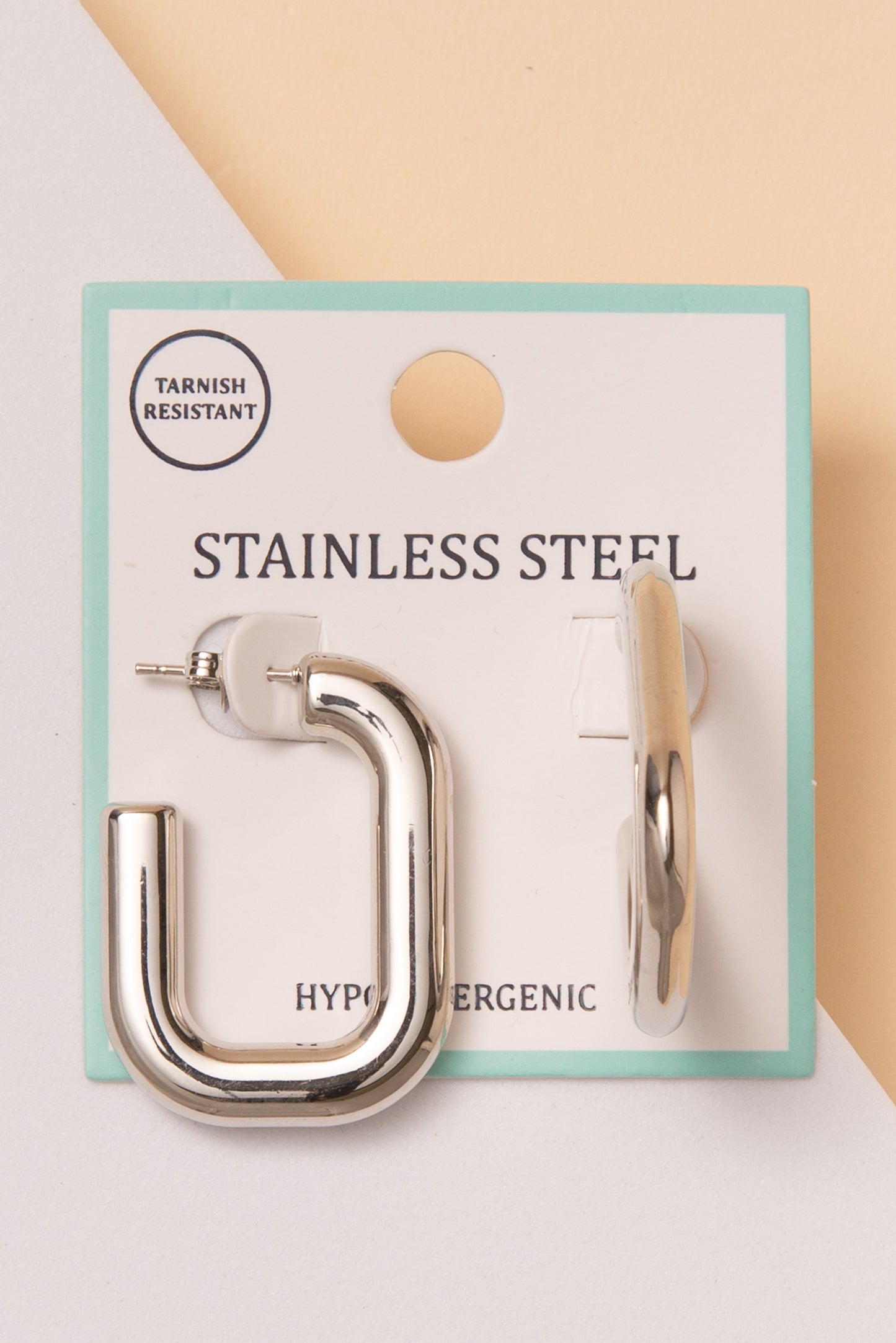 Selena Stainless Steel Square Open Hoop Earrings | Silver