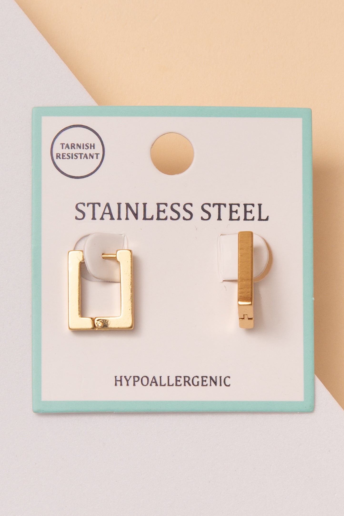 Kiara Stainless Steel Rectangle Hoop Earrings | Silver