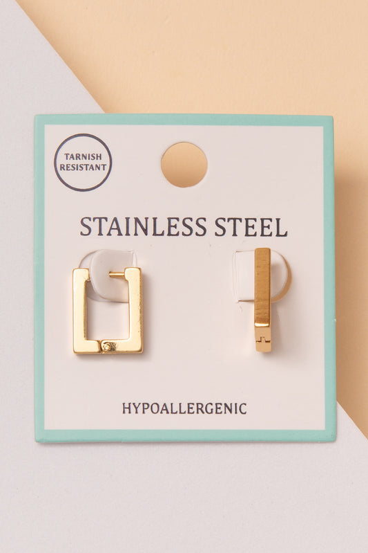 Kiara Stainless Steel Rectangle Hoop Earrings | Silver