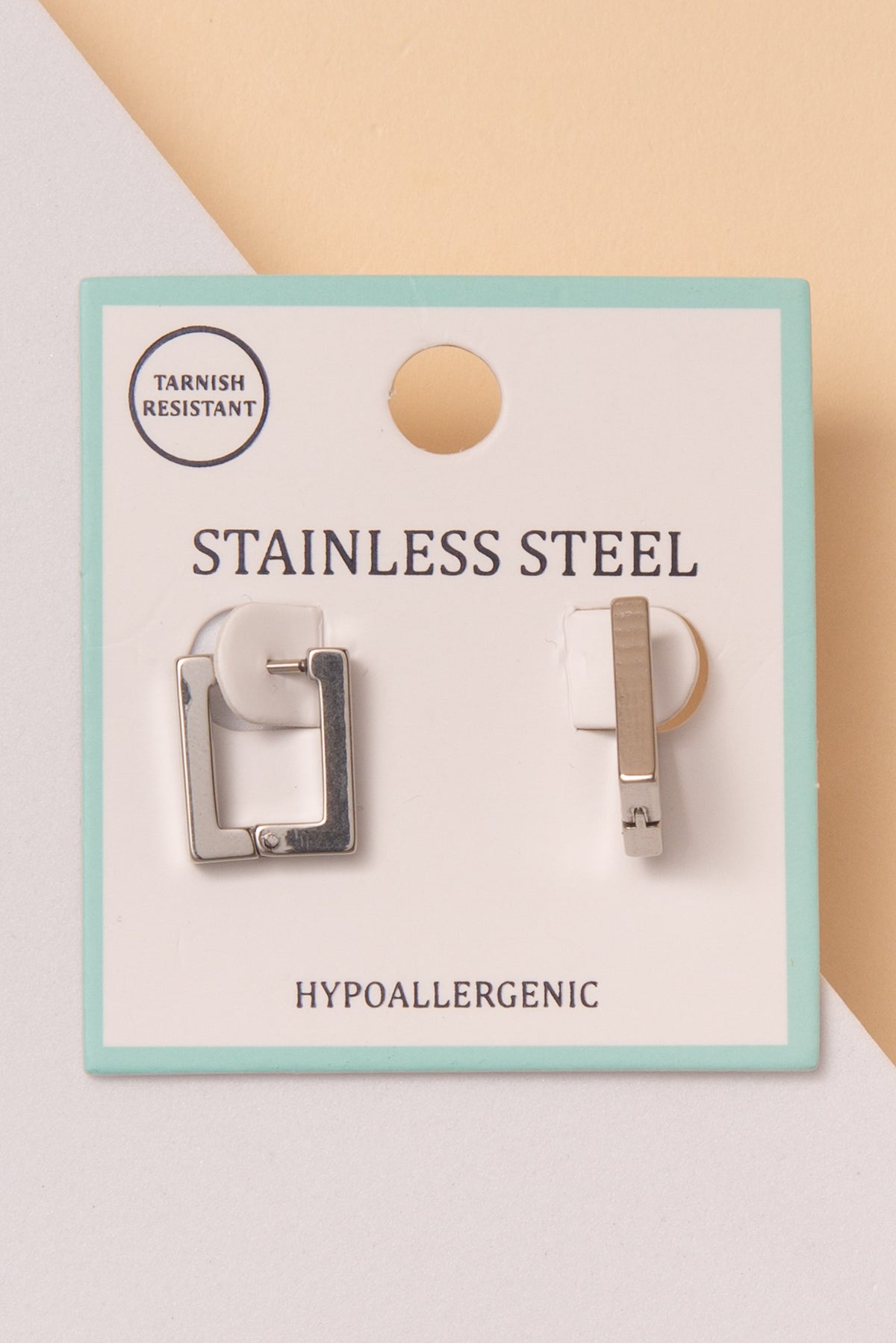 Kiara Stainless Steel Rectangle Hoop Earrings | Silver