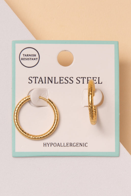 Camille Stainless Steel Texture Huggie Hoop Earrings | Gold