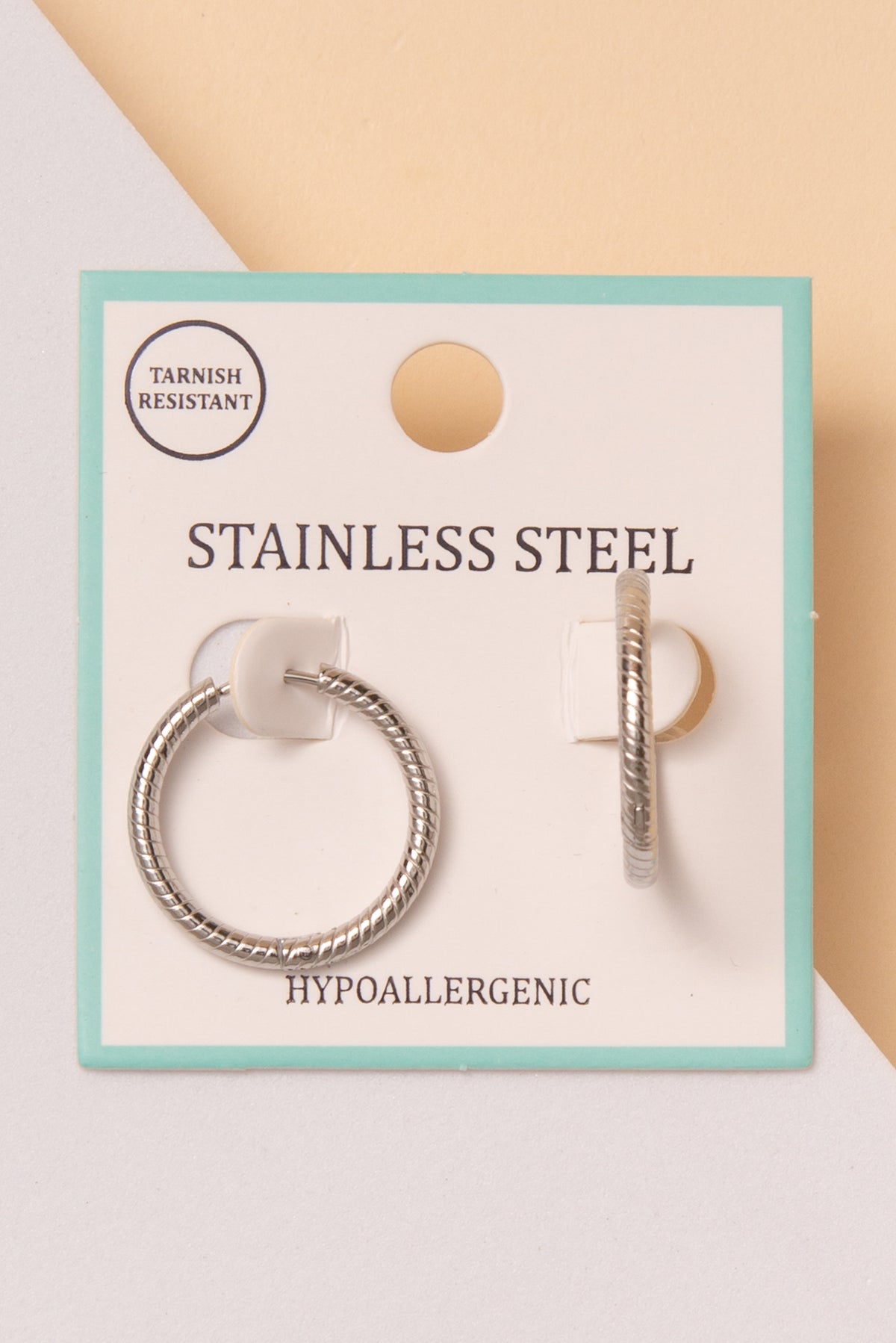Camille Stainless Steel Texture Huggie Hoop Earrings | Silver