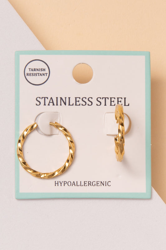 Diana Stainless Steel Twisted Huggie Hoop Earrings | Gold