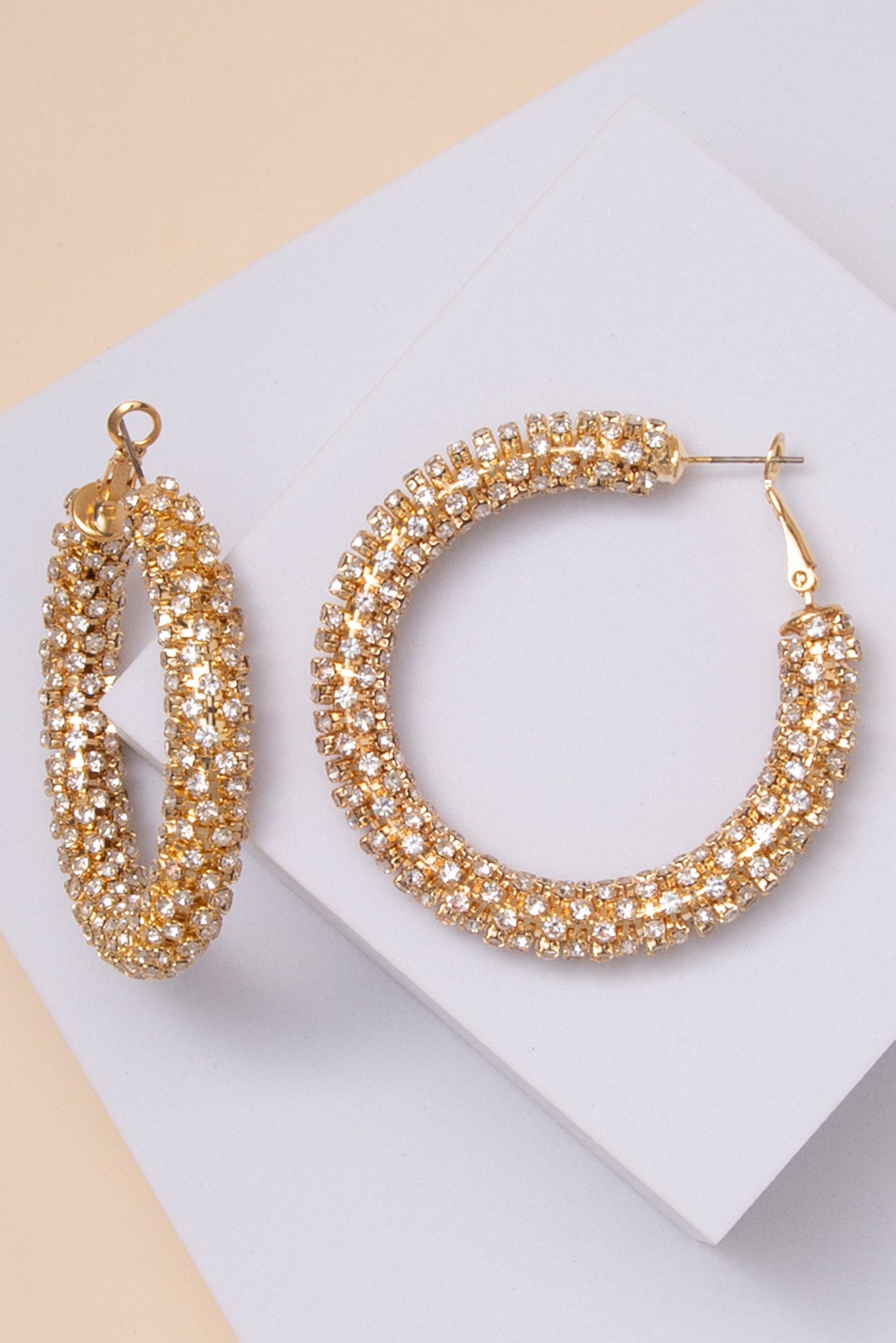 Sara Rhinestone Pavé Tube Hoop Earrings | Gold