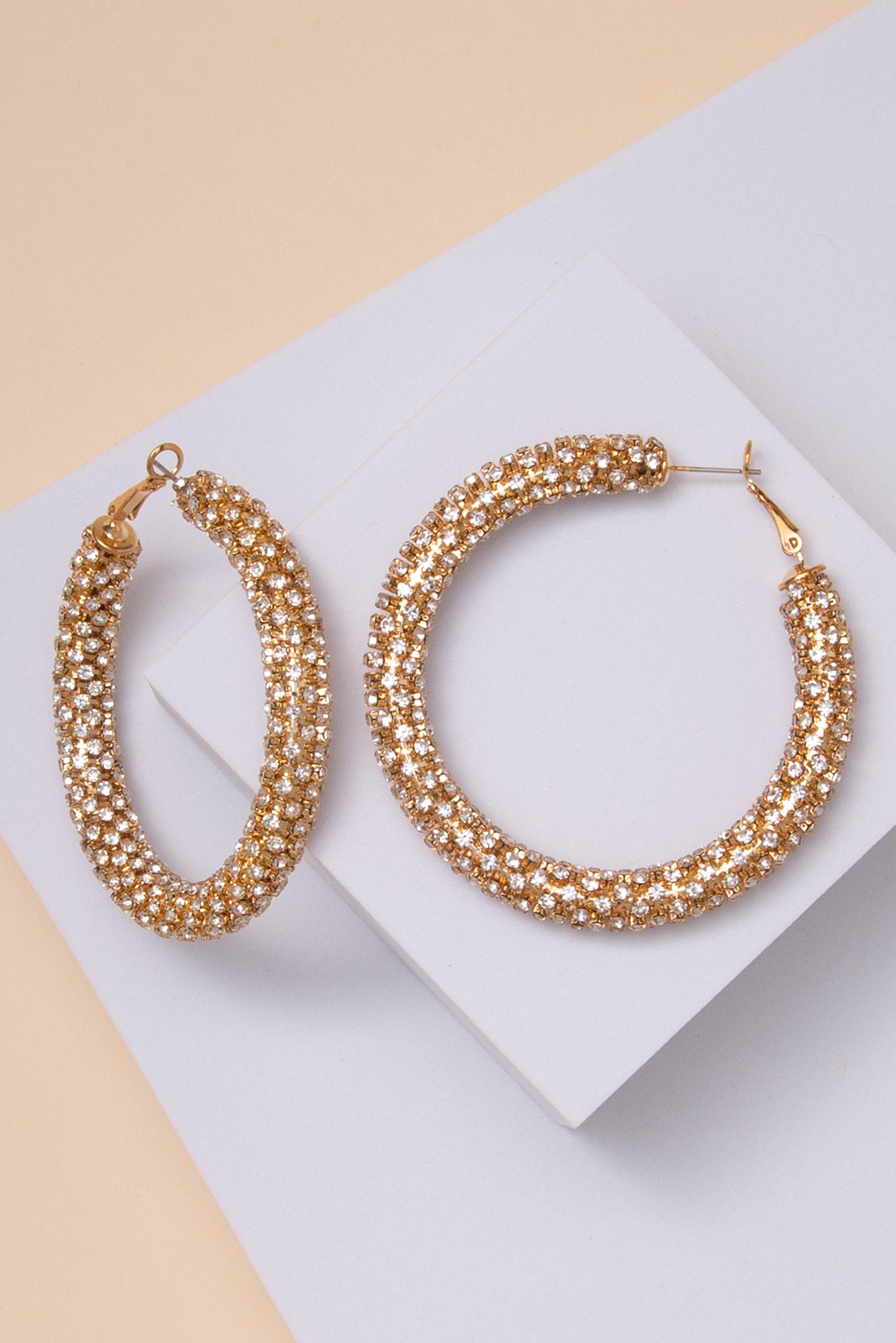 Lia Rhinestone Pavé Tube Hoop Earrings | Gold