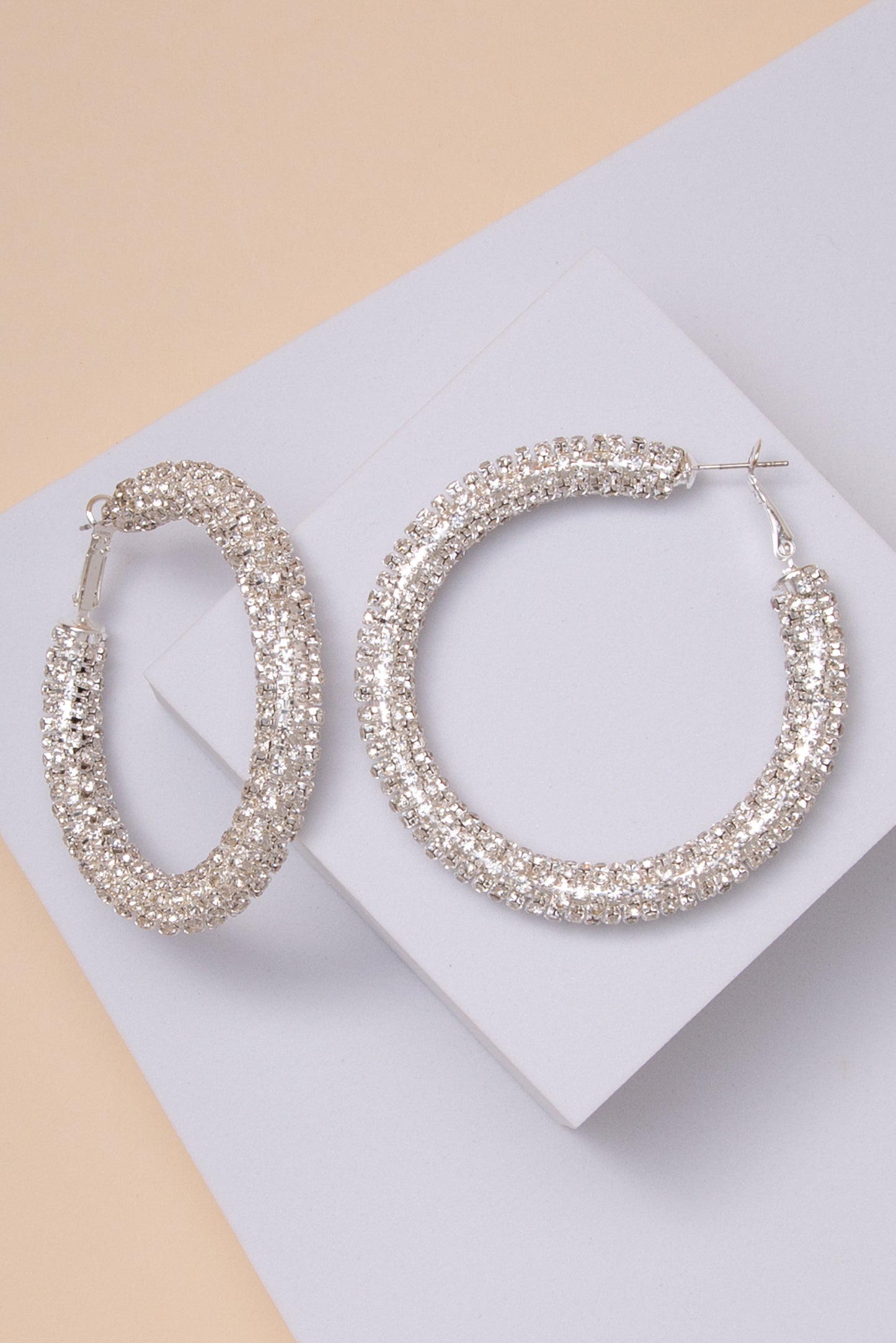 Lia Rhinestone Pavé Tube Hoop Earrings | Silver