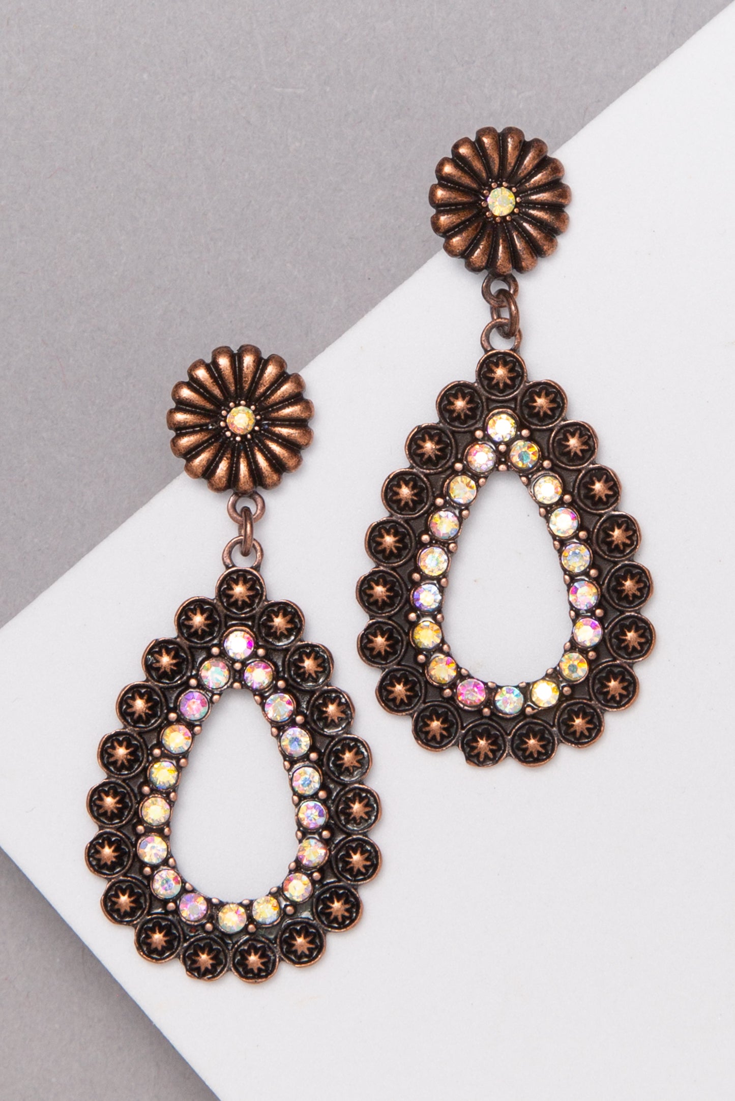 Ella Western Teardrop Iridescent Earrings | Copper