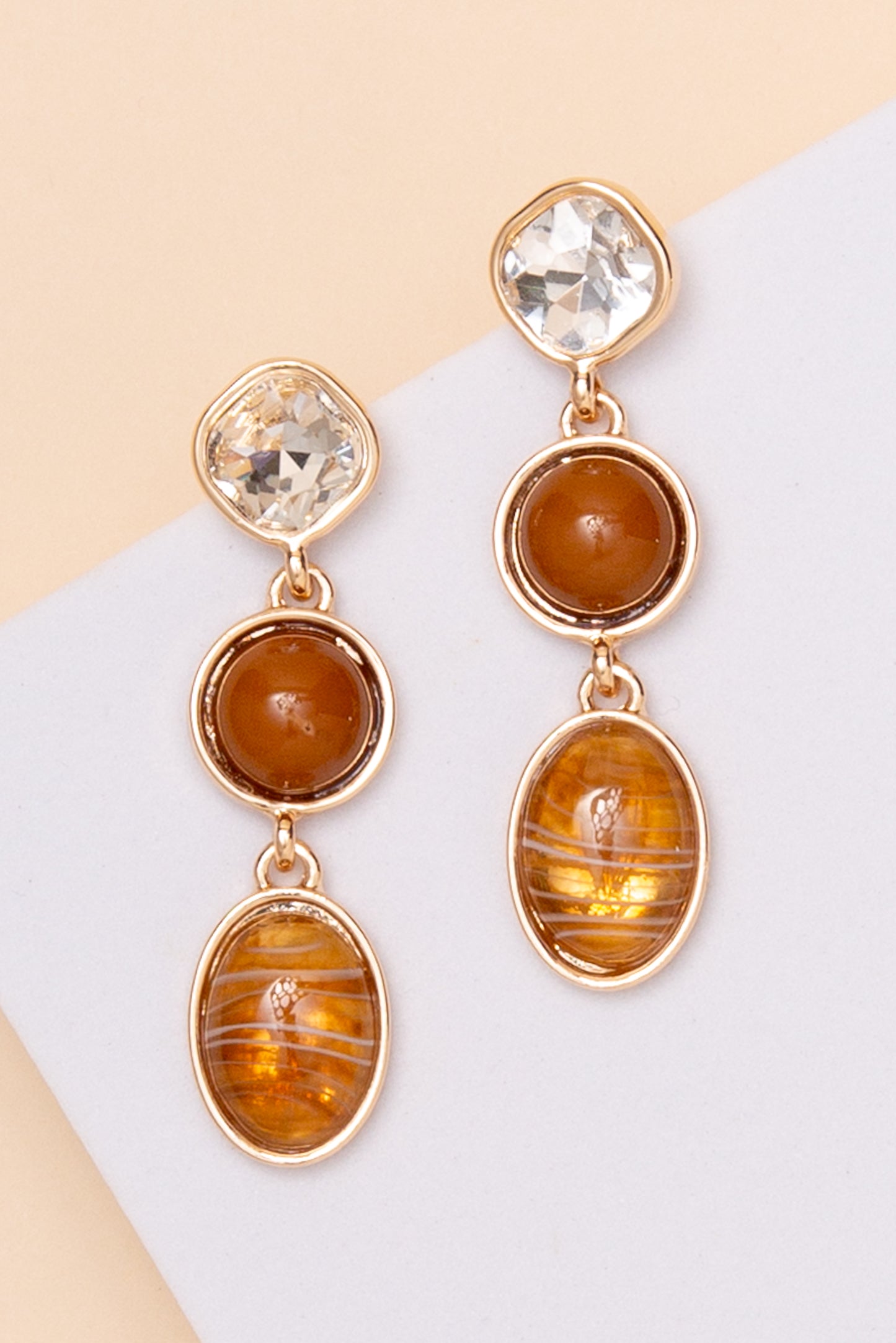 Giselle Crystal Stone Dangle Earrings | Brown