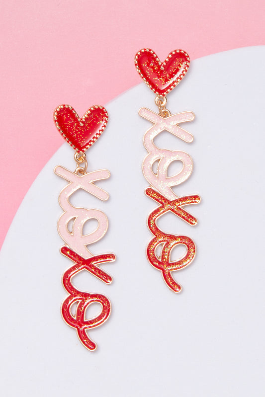 Celeste XOXO Letter Drop Earrings with Heart Studs