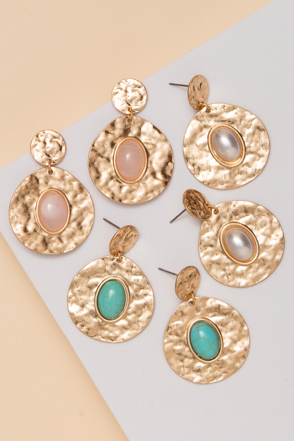 Lana Round Hammered Gold with Stone Earrings