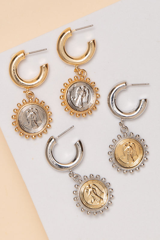 Alyssa Huggie Dangle Medallion Earrings