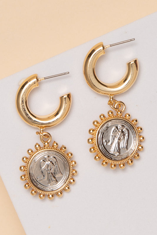 Alyssa Huggie Dangle Medallion Earrings | Gold