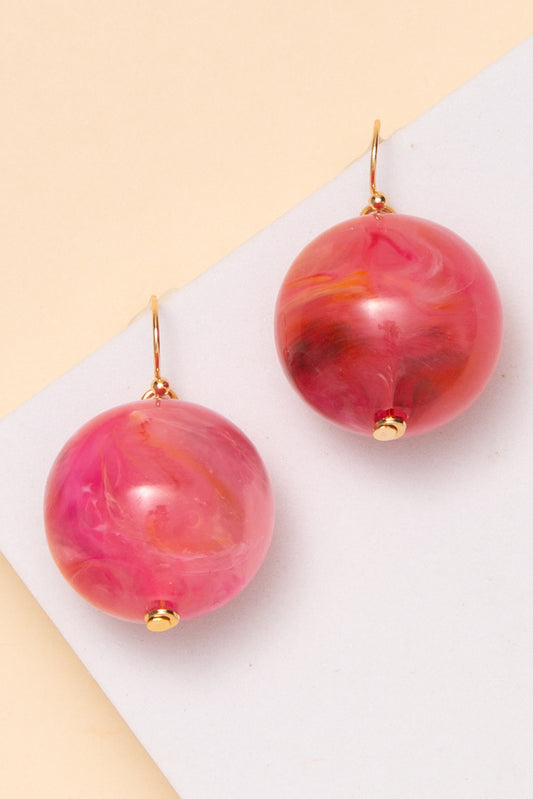 Jenna Round Marble Dangle Earrings | Fuchsia