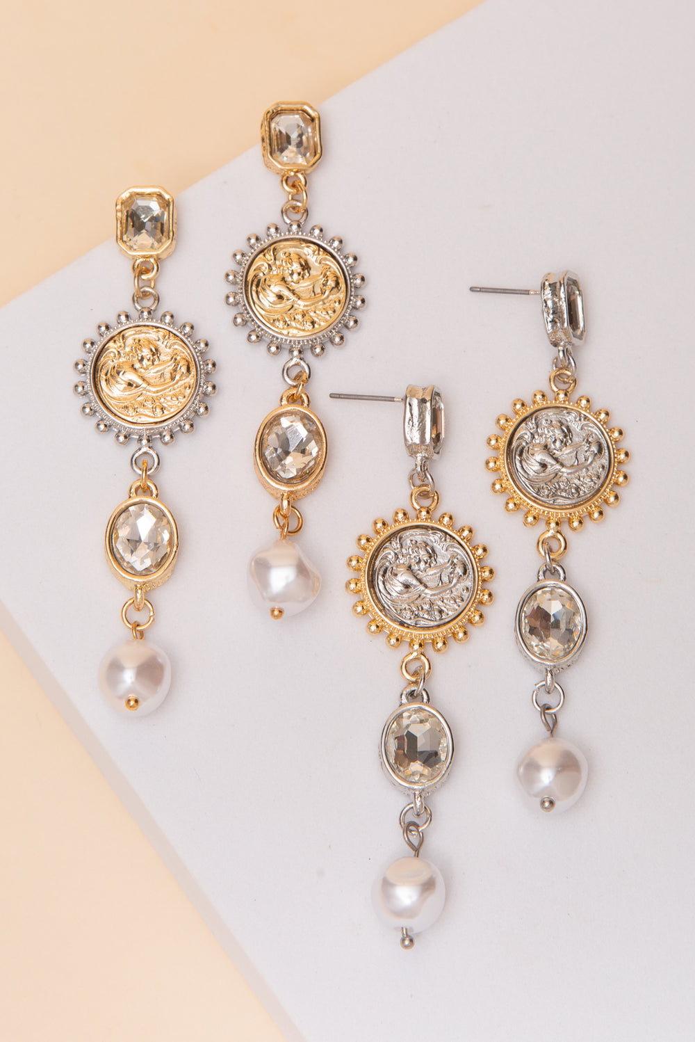 Hazel Two Tone Angel Coin Post Dangle Earrings