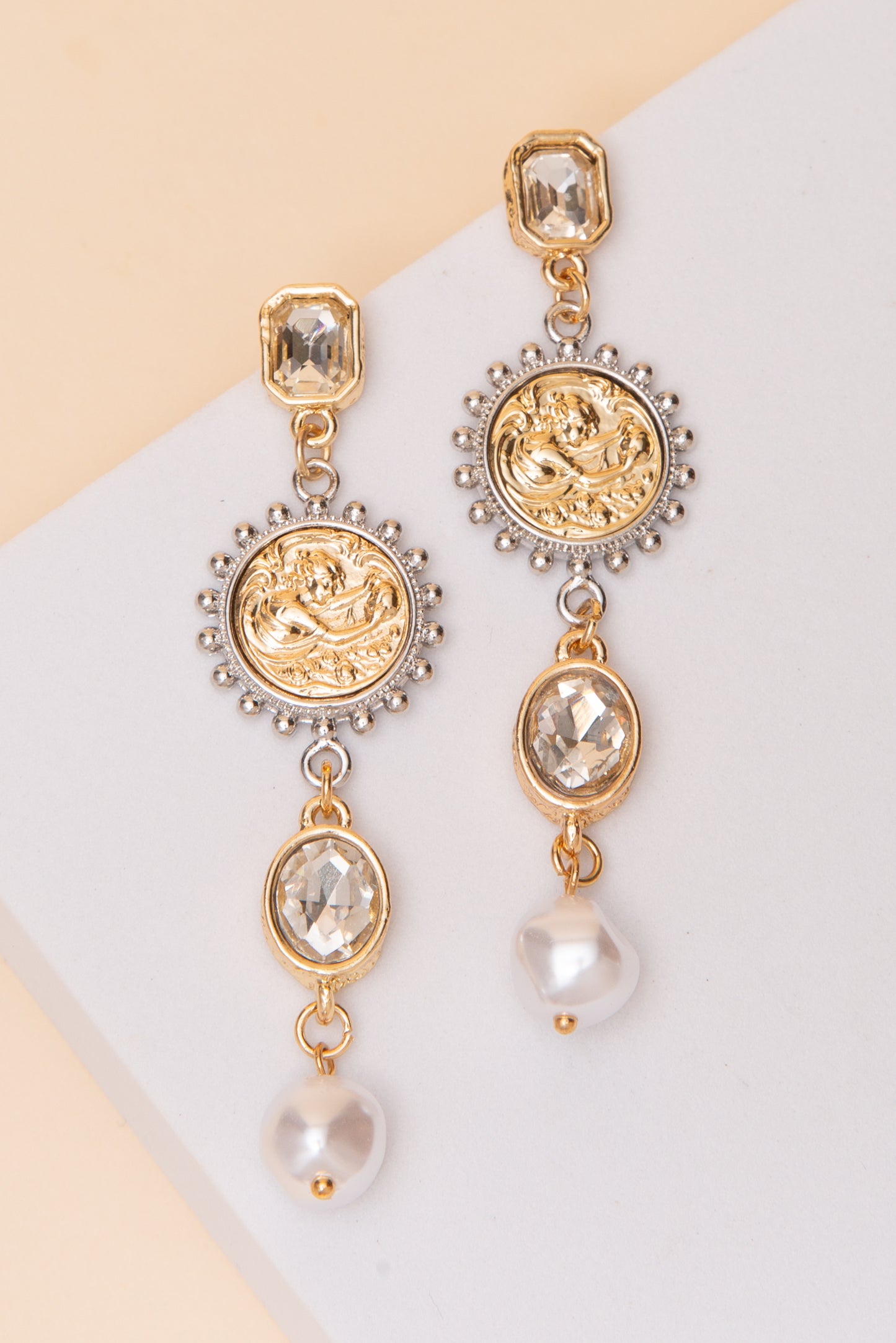 Hazel Two Tone Angel Coin Post Dangle Earrings