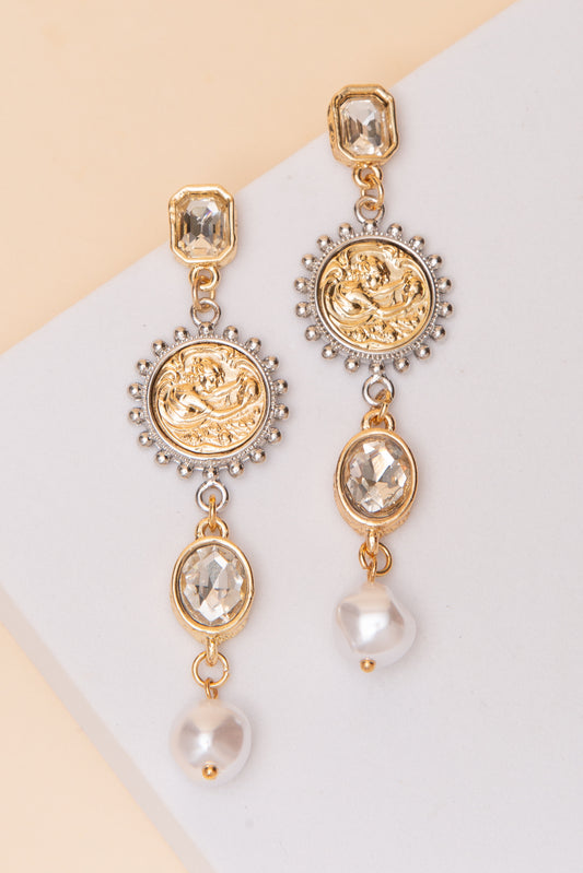 Hazel Two Tone Angel Coin Post Dangle Earrings | Gold