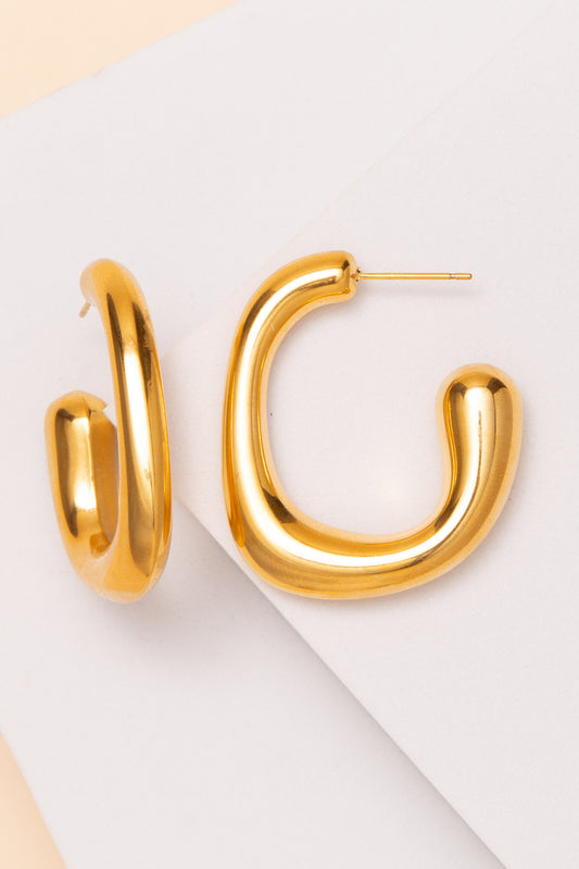 Riley Open Square Hoop Tube Earrings | Gold