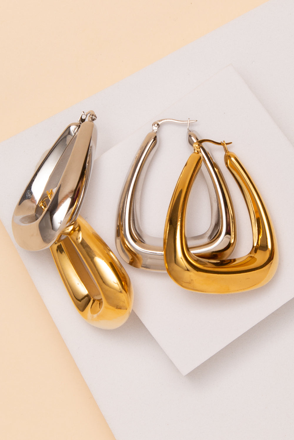 Maya Triangular Earrings In 18K Gold Dipped Or Stainless Steel