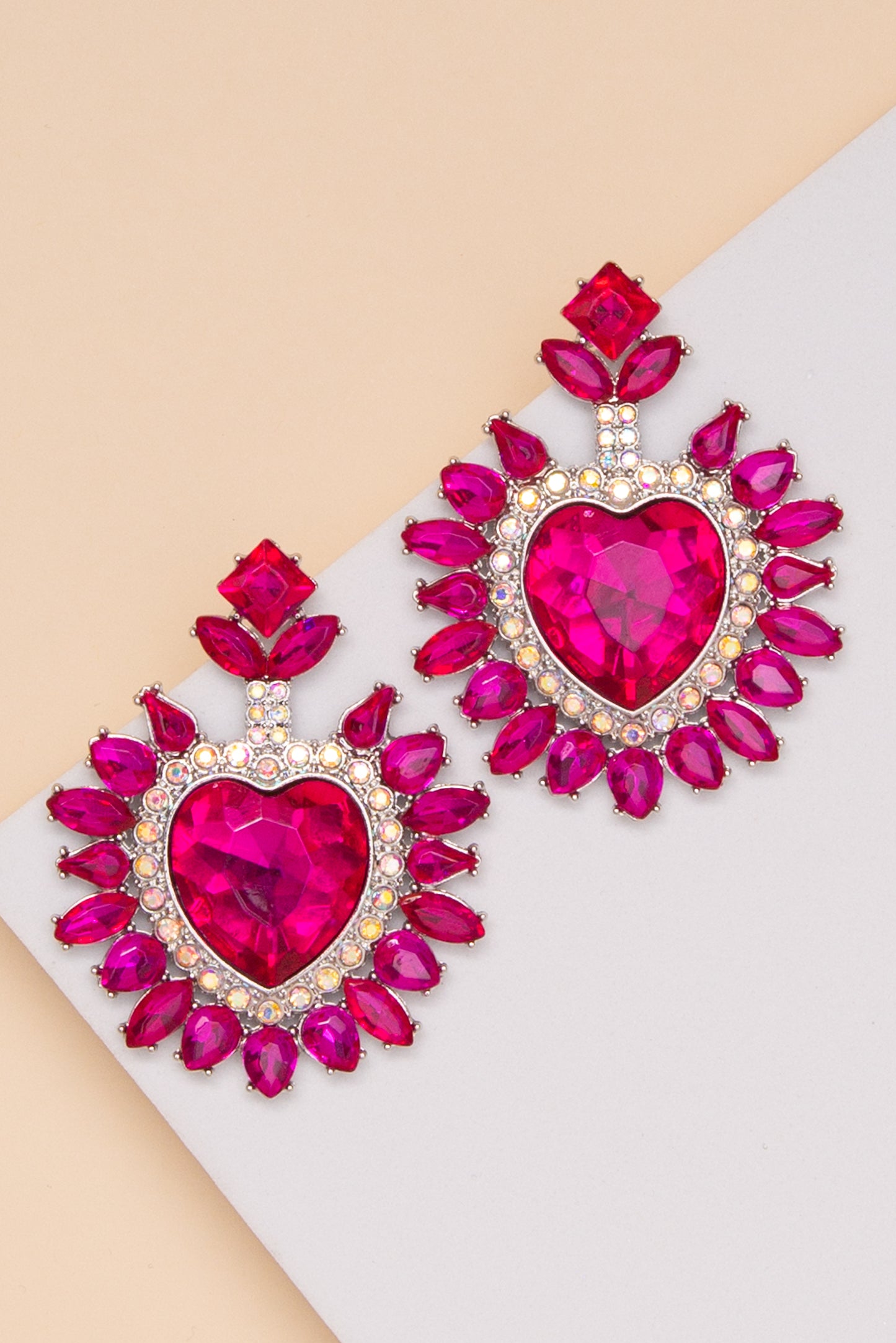 Parker Heart Center Earrings with Halo and Marquise Crystals