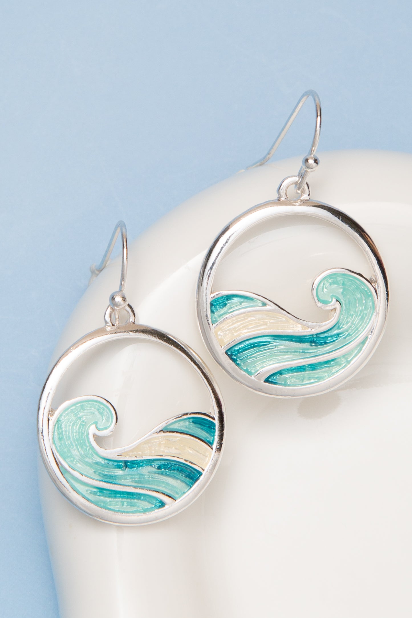 Madeline Polished Epoxy Open Circle Wave Drop Earrings