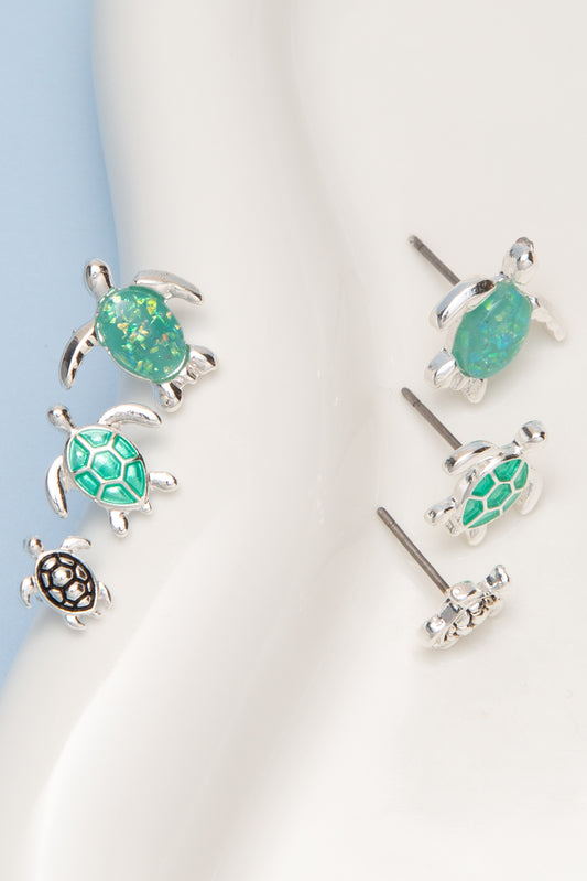 Maria Sea Turtle Designs with Epoxy Opal Stone Stud Earring Set