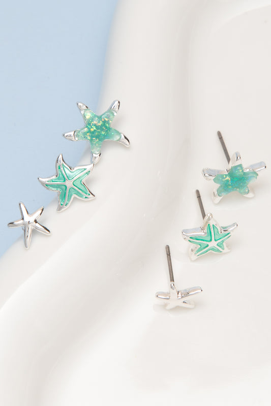 Kennedy Starfish Designs with Epoxy Opal Stone Stud Earring Set