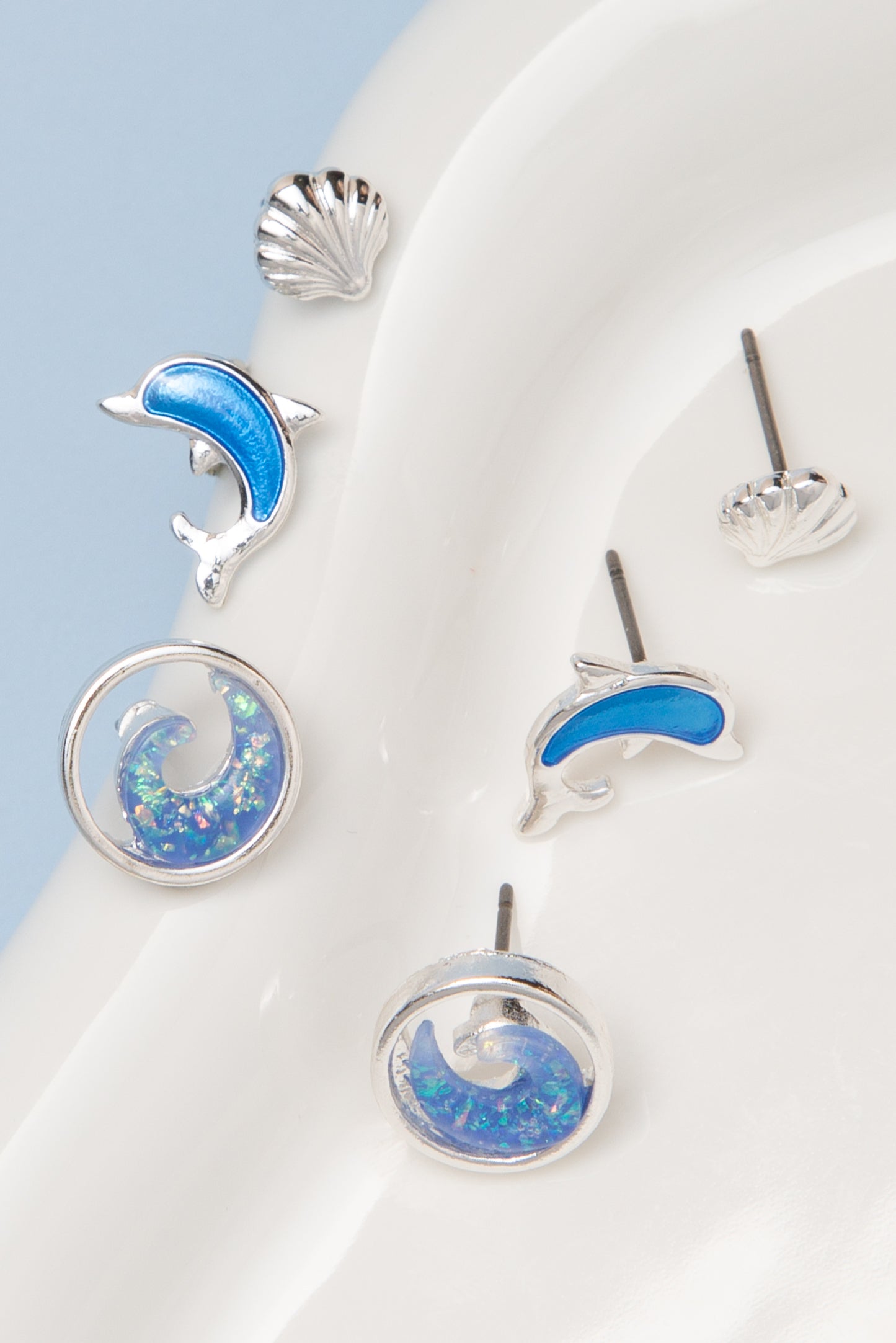 Sienna Shell, Dolphin, and Wave Designs Earring Set