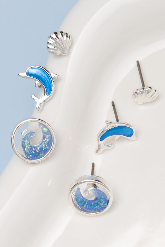 Sienna Shell, Dolphin, and Wave Designs Earring Set