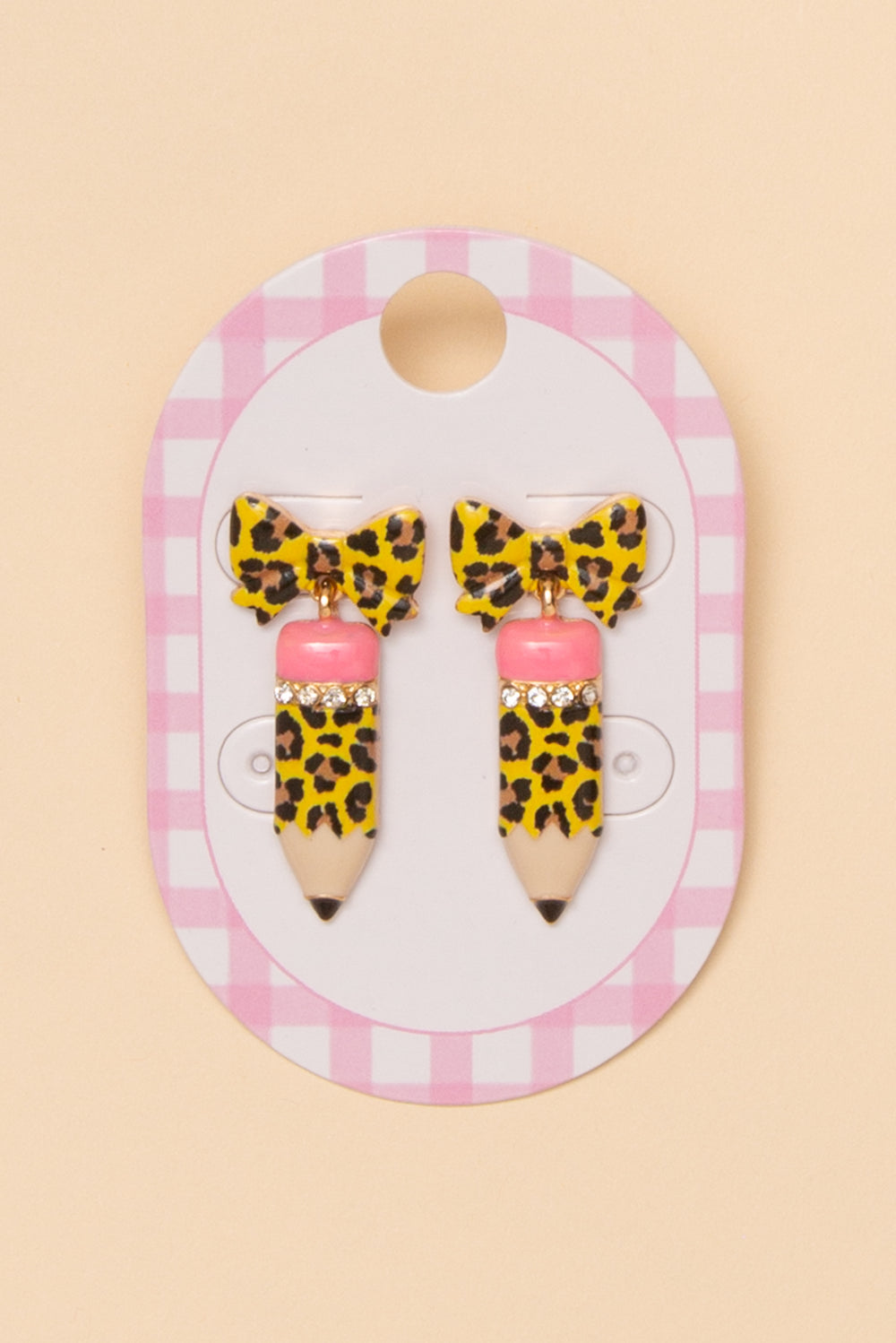 Adaline Teacher Enamel Leopard Pencil Dangle Earrings