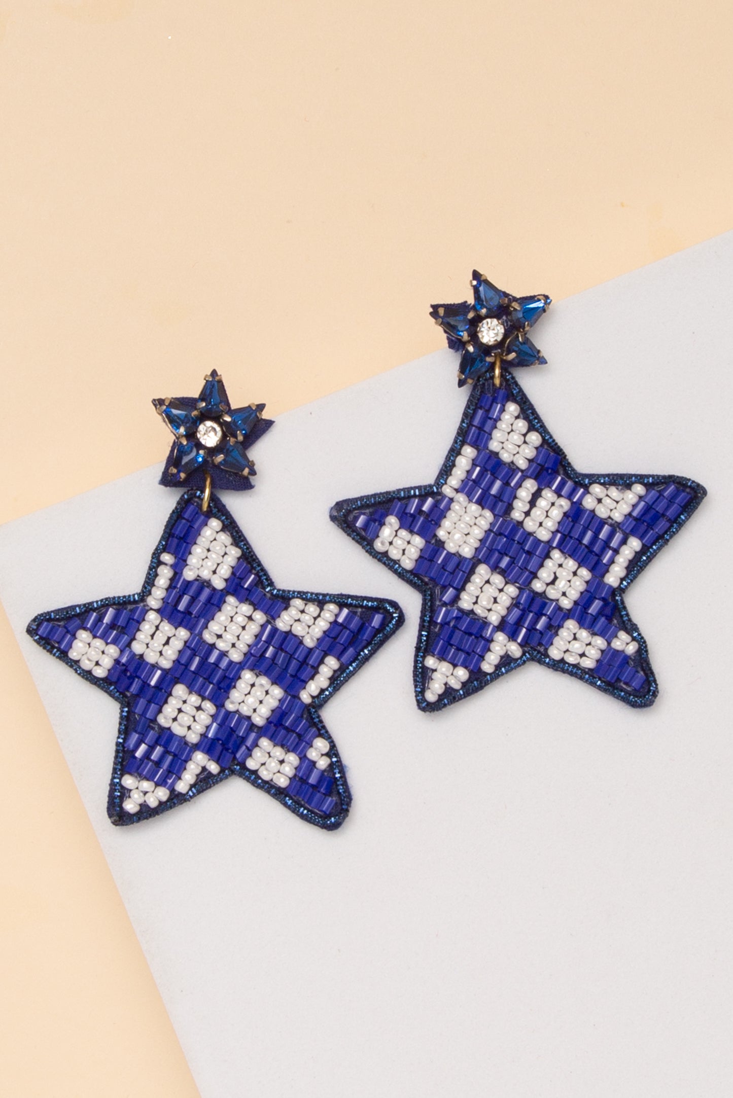 Phoebe Gameday Checker Pattern Beaded Star Drop Earrings