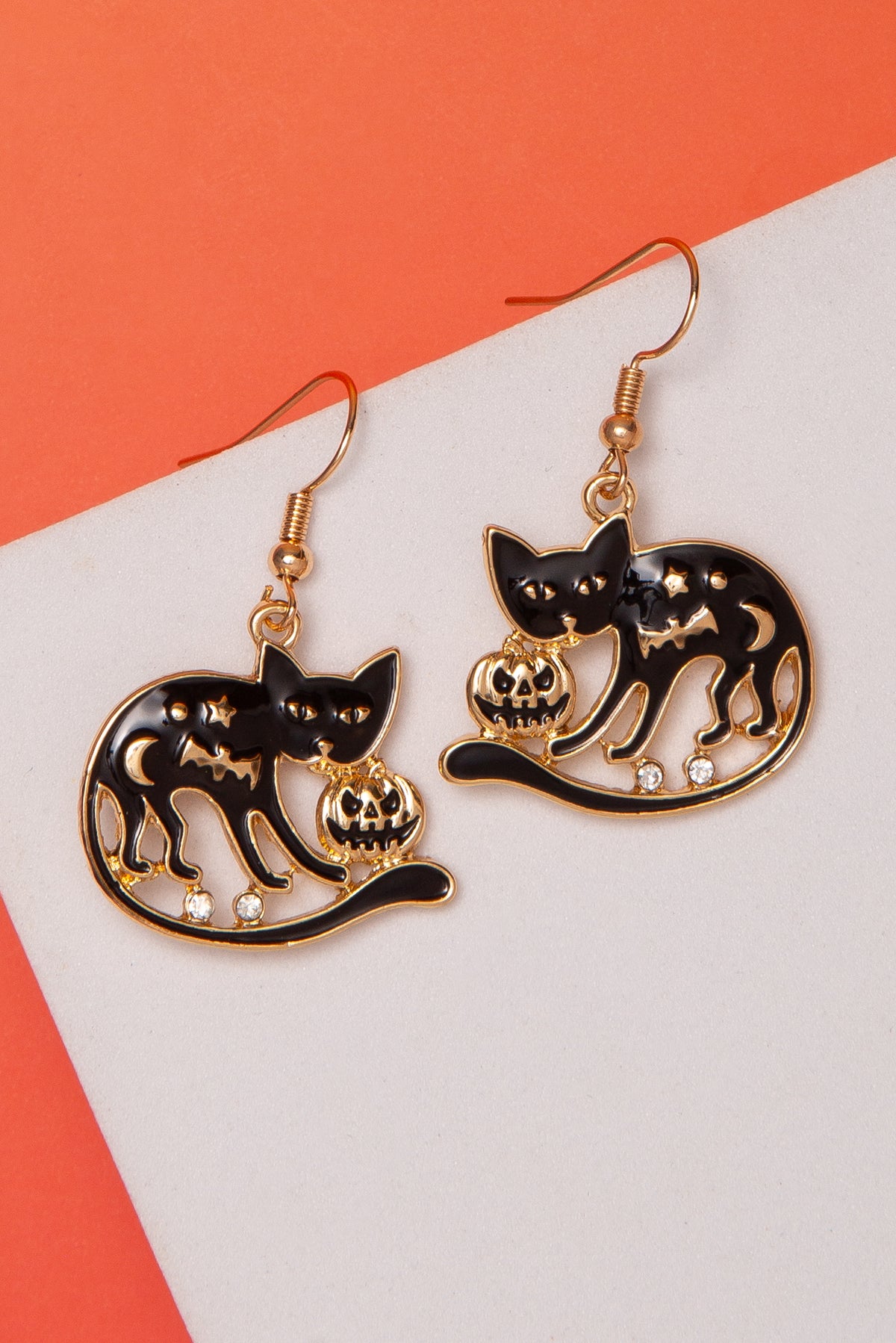 Violet Black Cat Pumpkin Halloween Earrings