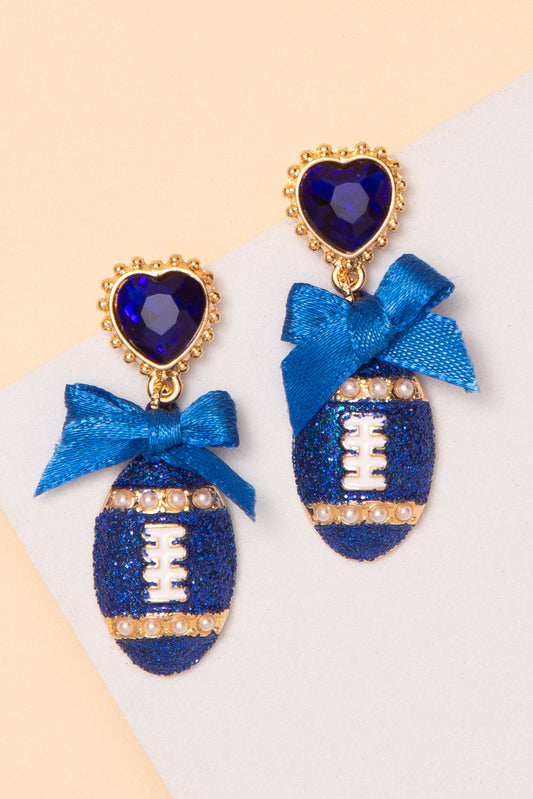 Claire Football Ribbon Game Day Earrings | Blue
