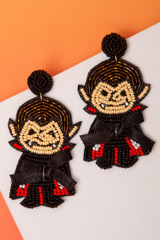 Rose Halloween Vampire Seed Beaded Bow Drop Earrings