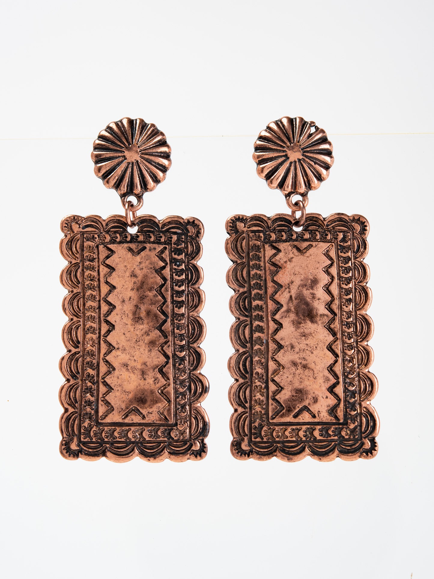 Vintage Western Metal Concho Cactus Earrings