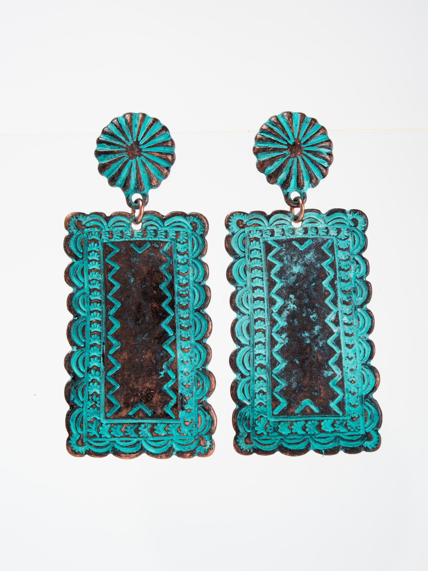 Vintage Western Metal Concho Cactus Earrings