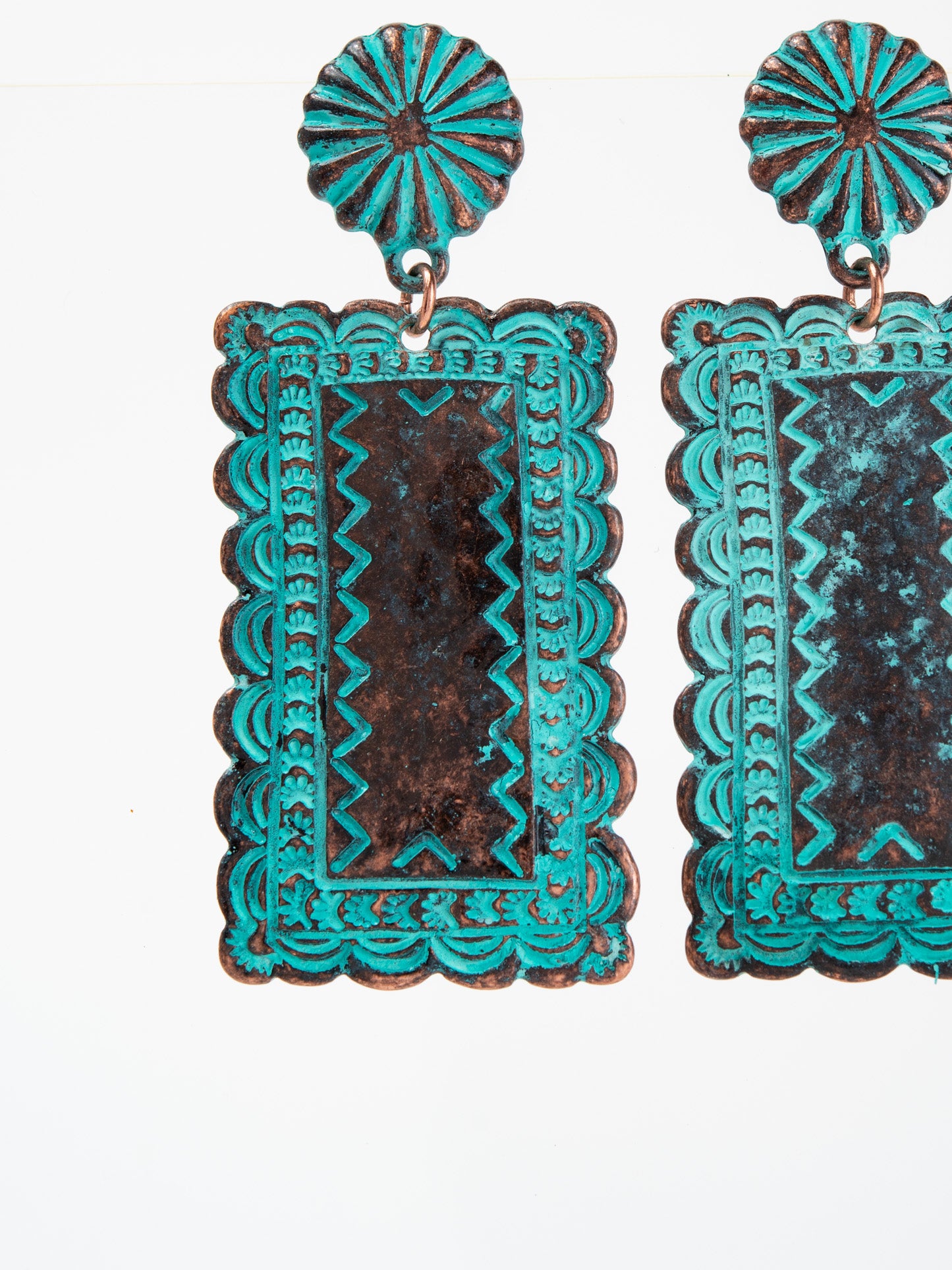 Vintage Western Metal Concho Cactus Earrings