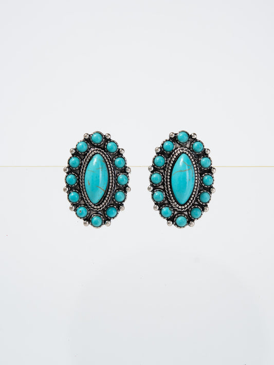 Jeanne Western Turquoise Stone Clip-On Earrings