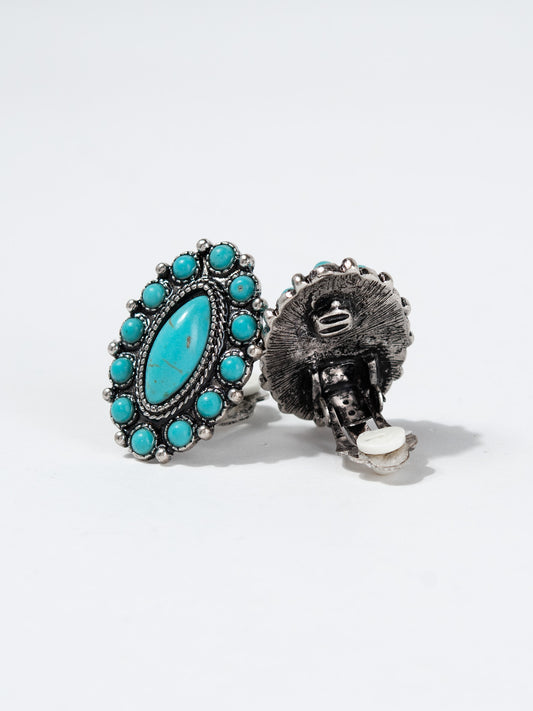 Jeanne Western Turquoise Stone Clip-On Earrings
