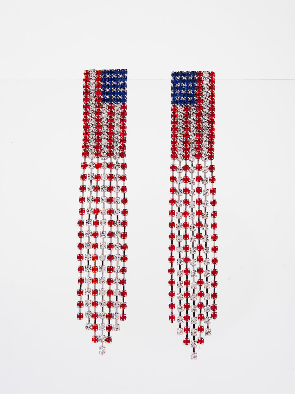 Eva American Flag Tassel Earrings | Silver