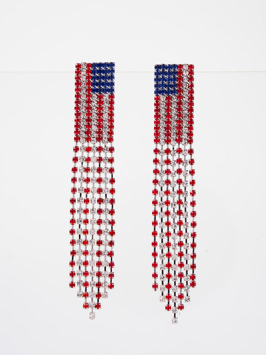 Eva American Flag Tassel Earrings | Silver
