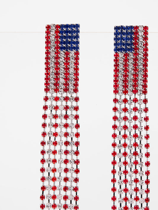 Eva American Flag Tassel Earrings | Silver