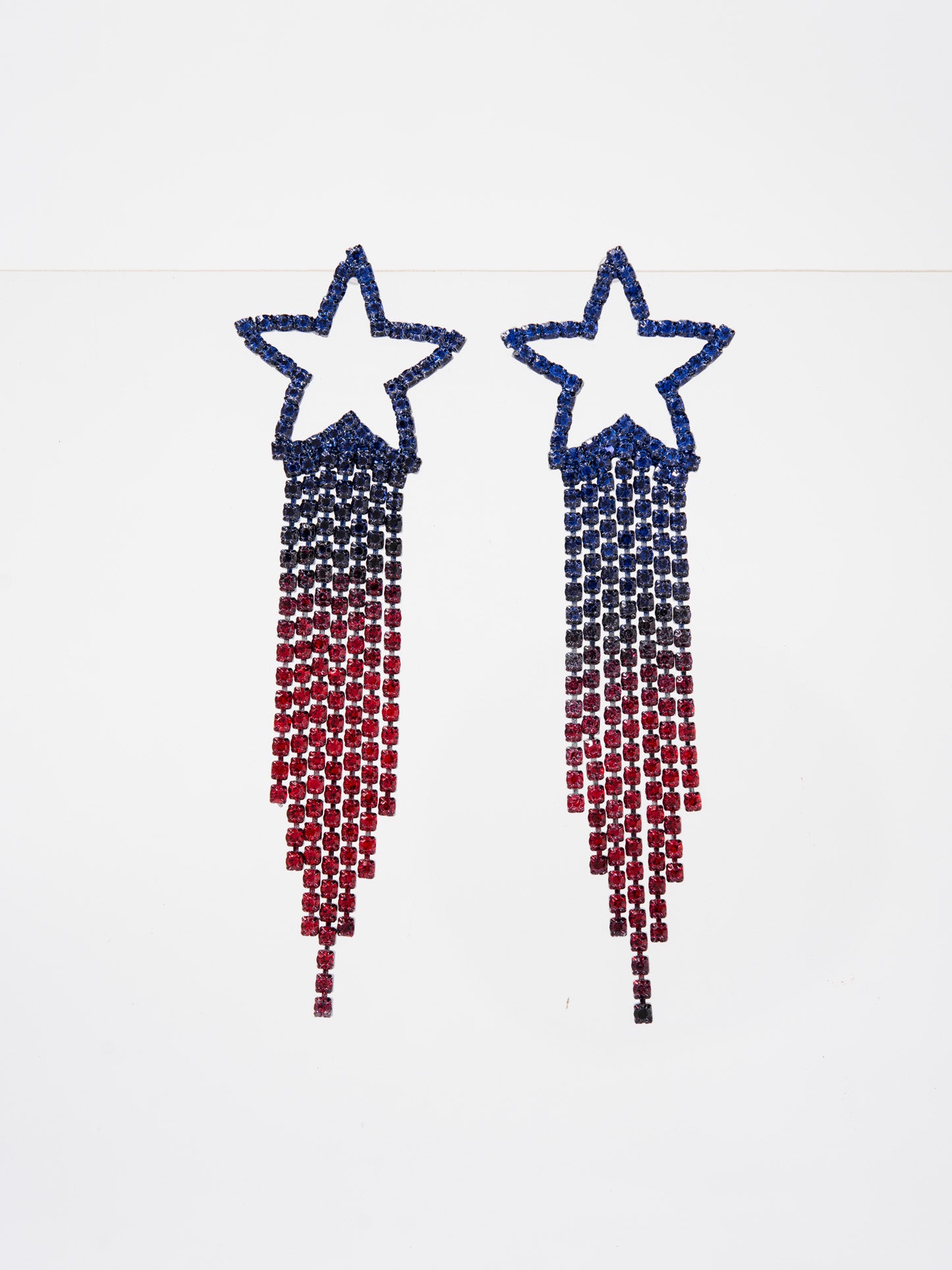 Juniper Patriotic USA Rhinestone Star Fringe Earrings | Blue