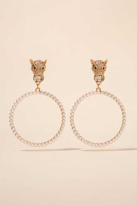 Jamila Leopard Rhinestone and Pearl Earrings