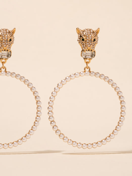 Jamila Leopard Rhinestone and Pearl Earrings | Cream