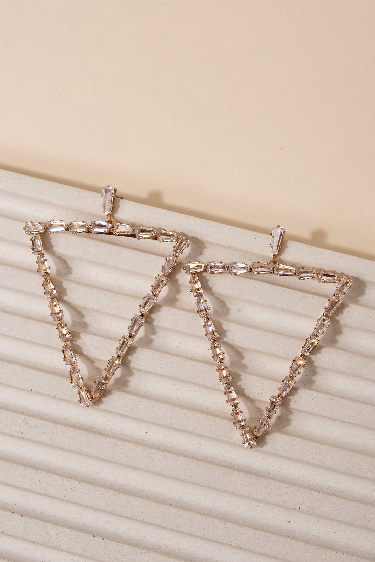 Fern Triangular Cubic Rhinestone Earrings
