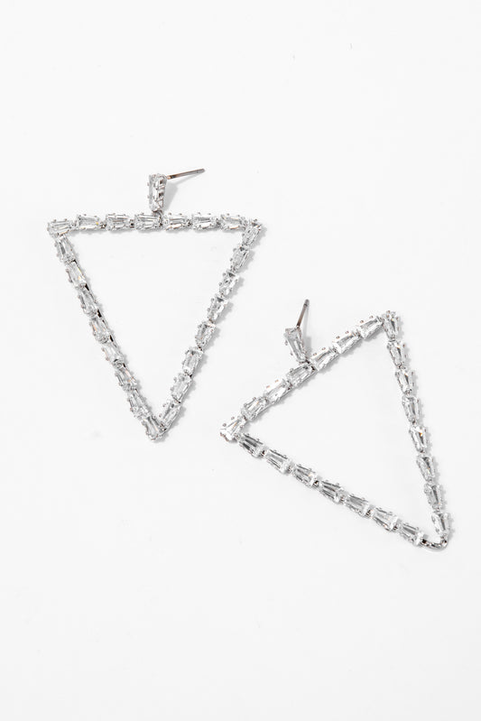 Fern Triangular Cubic Rhinestone Earrings | Silver