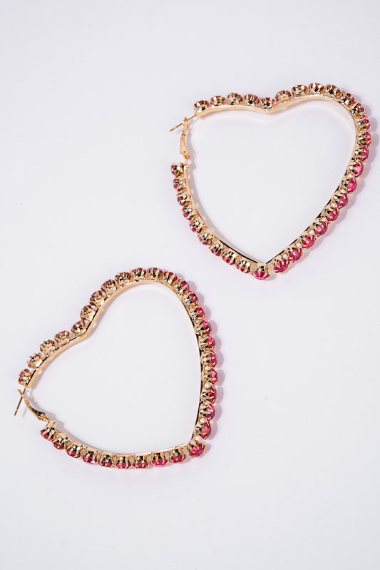 Emerson Crystal Rhinestone Heart Hoop Earrings | Pink
