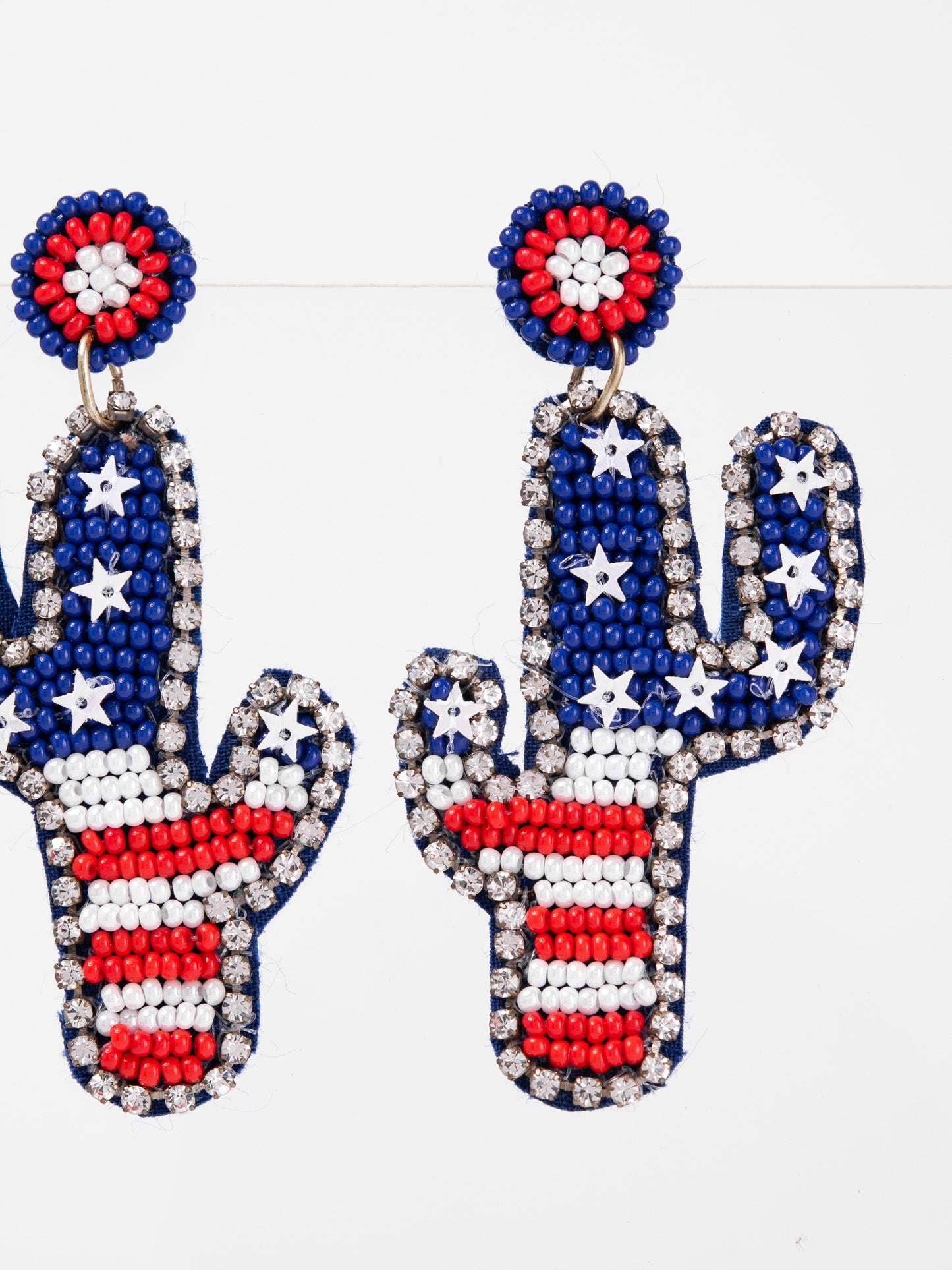 Eliza Patriotic Cowboy Boots Cactus Drop Earrings