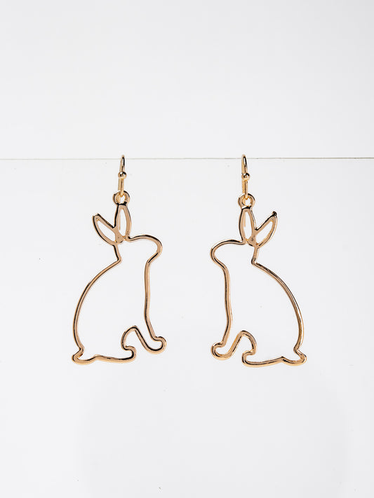 Gabriella Easter Rabbit Shaped Outline Drop Earrings | Gold