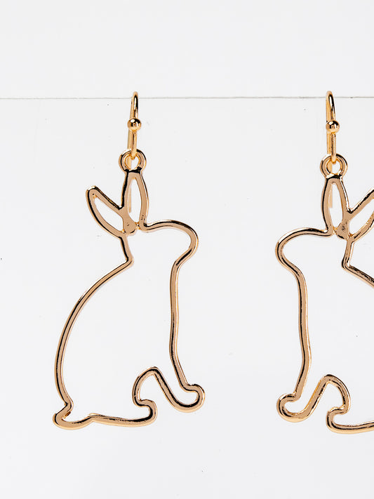 Gabriella Easter Rabbit Shaped Outline Drop Earrings | Gold